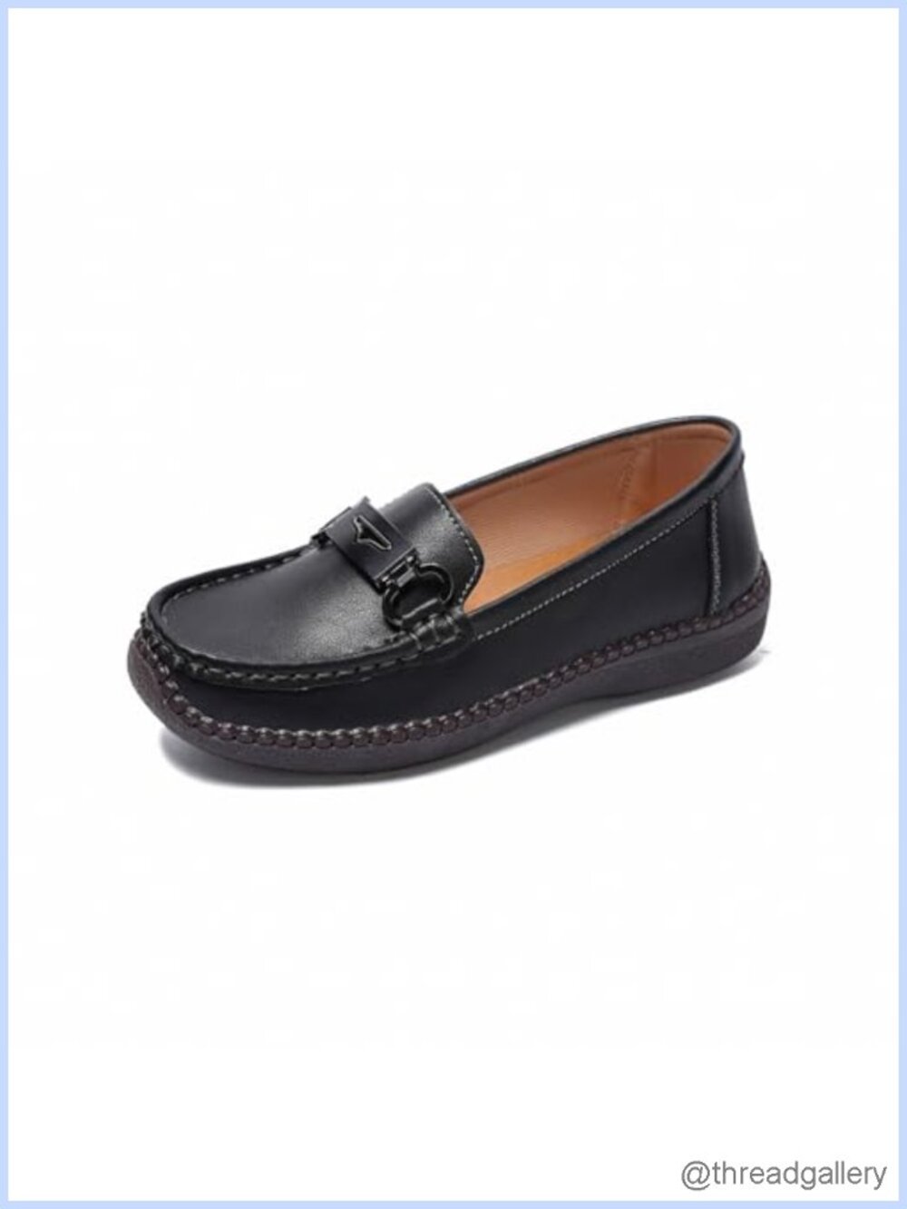 Women's Faux Leather Loafers Slip-On Casual Flat Shoes Buckle Detail